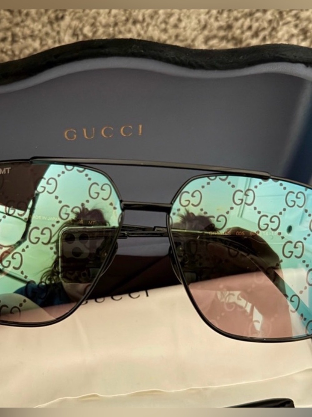 Gucci Men’s Aviator Sunglasses - Black Frame with Teal Gradient Lenses